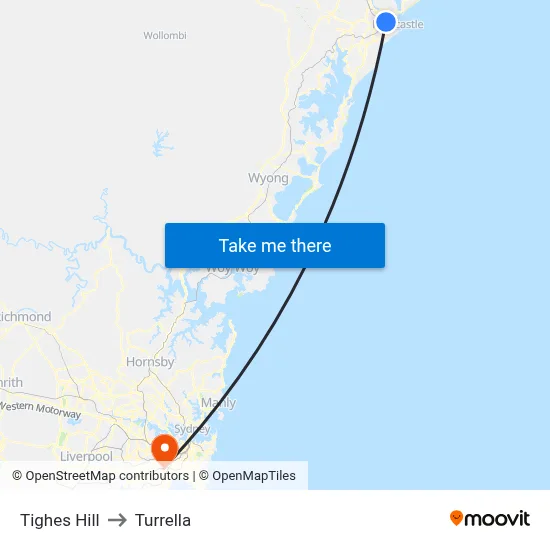 Tighes Hill to Turrella map