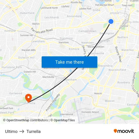 Ultimo to Turrella map