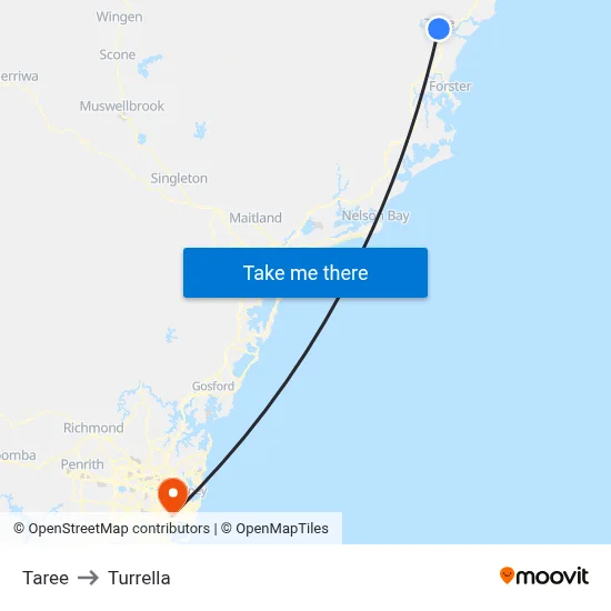 Taree to Turrella map