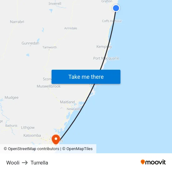 Wooli to Turrella map