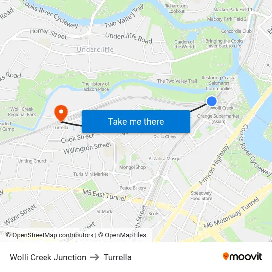Wolli Creek Junction to Turrella map