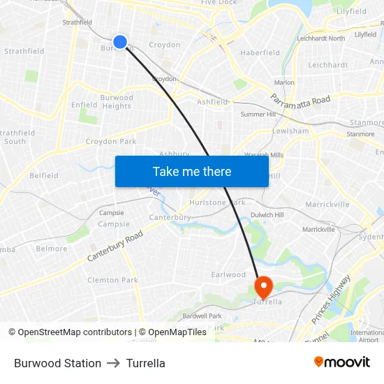 Burwood Station to Turrella map