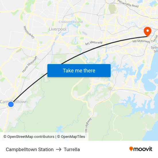 Campbelltown Station to Turrella map