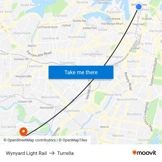Wynyard Light Rail to Turrella map