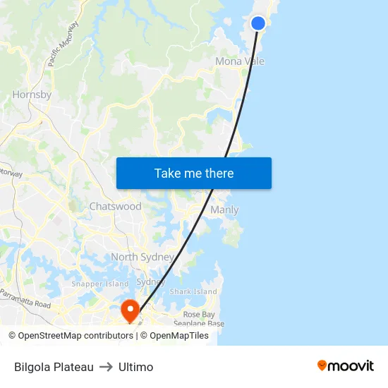 Bilgola Plateau to Ultimo map
