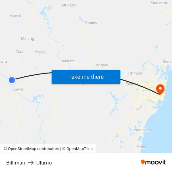 Billimari to Ultimo map