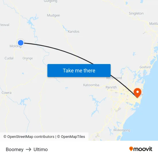 Boomey to Ultimo map
