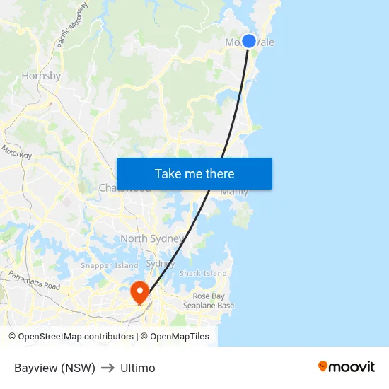 Bayview (NSW) to Ultimo map