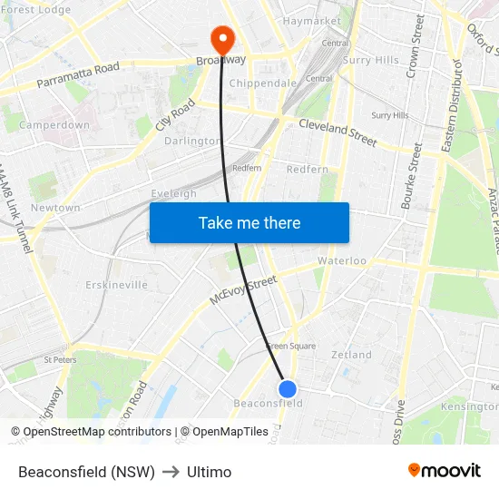 Beaconsfield (NSW) to Ultimo map