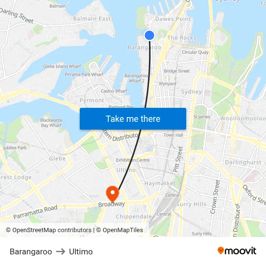 Barangaroo to Ultimo map