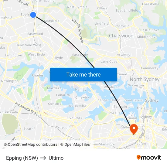 Epping (NSW) to Ultimo map