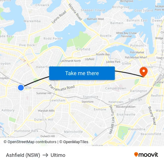 Ashfield (NSW) to Ultimo map