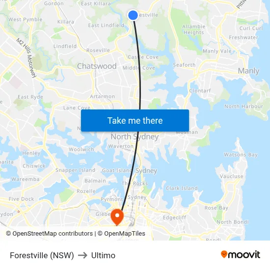Forestville (NSW) to Ultimo map