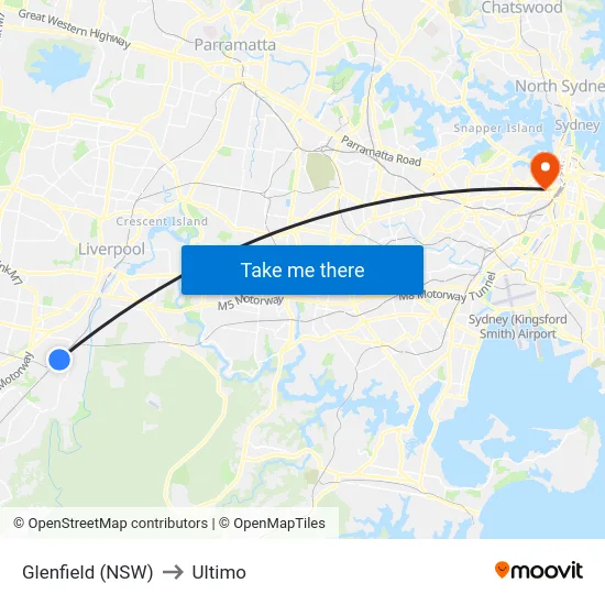 Glenfield (NSW) to Ultimo map