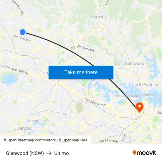 Glenwood (NSW) to Ultimo map