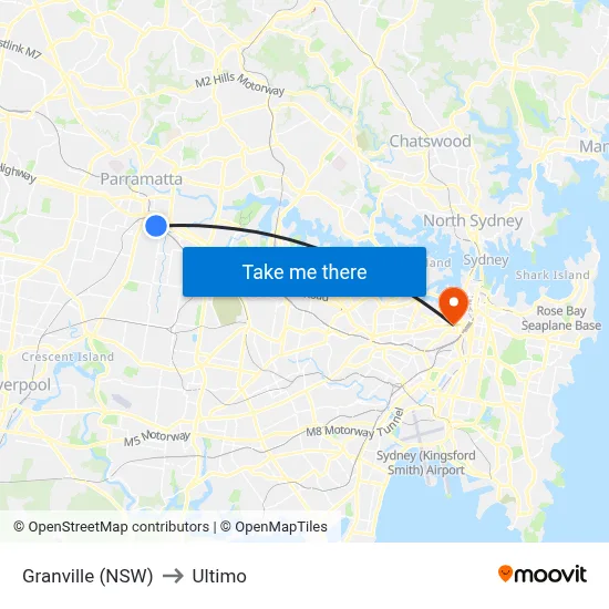 Granville (NSW) to Ultimo map