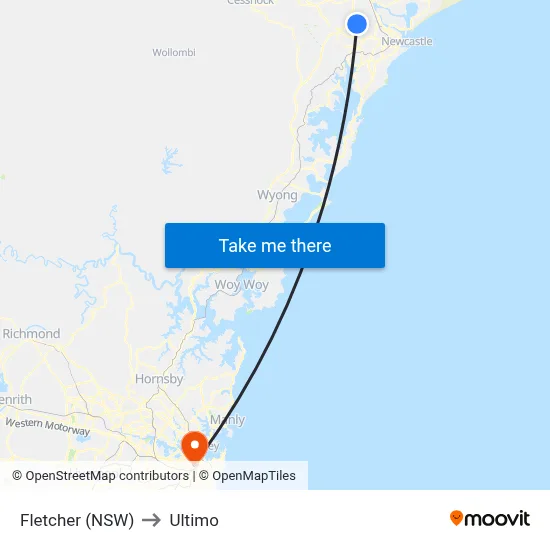 Fletcher (NSW) to Ultimo map