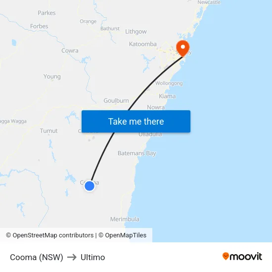 Cooma (NSW) to Ultimo map