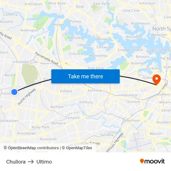 Chullora to Ultimo map