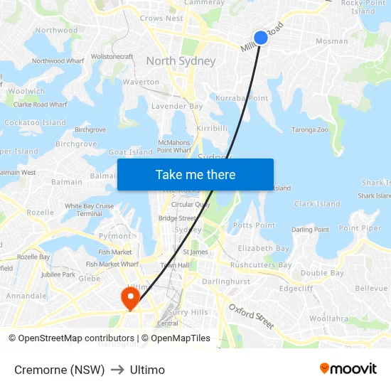 Cremorne (NSW) to Ultimo map