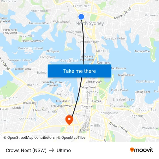 Crows Nest (NSW) to Ultimo map
