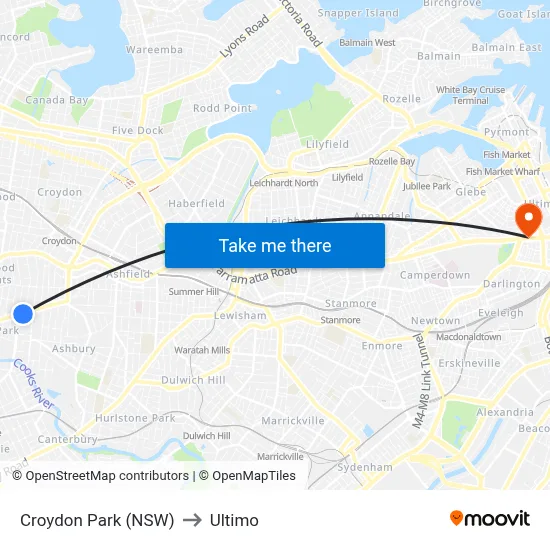 Croydon Park (NSW) to Ultimo map