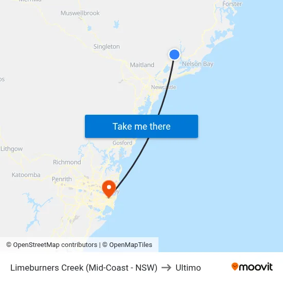 Limeburners Creek (Mid-Coast - NSW) to Ultimo map