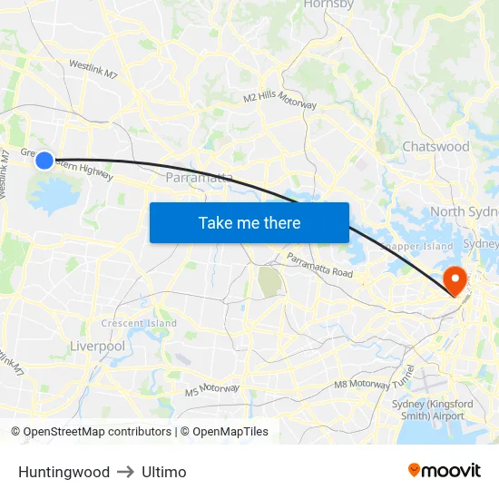 Huntingwood to Ultimo map