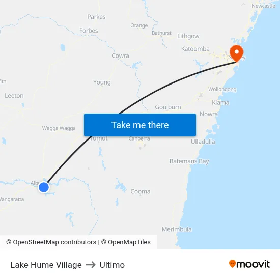Lake Hume Village to Ultimo map