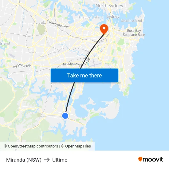 Miranda (NSW) to Ultimo map