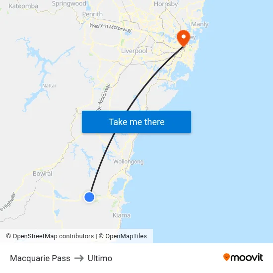 Macquarie Pass to Ultimo map