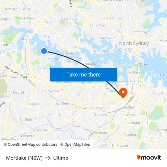 Mortlake (NSW) to Ultimo map