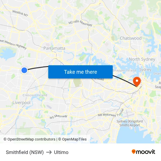 Smithfield (NSW) to Ultimo map