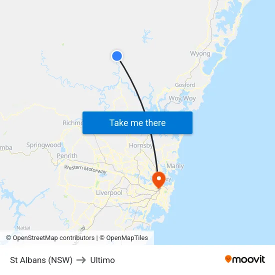 St Albans (NSW) to Ultimo map