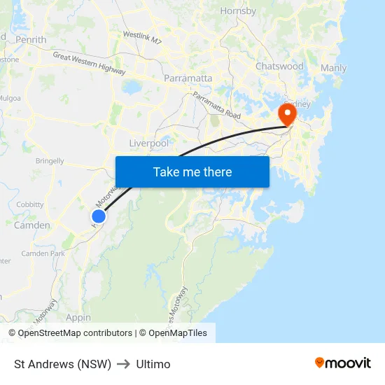 St Andrews (NSW) to Ultimo map