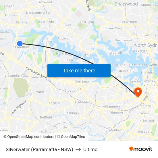 Silverwater (Parramatta - NSW) to Ultimo map