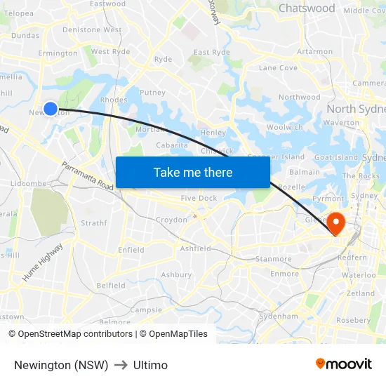 Newington (NSW) to Ultimo map
