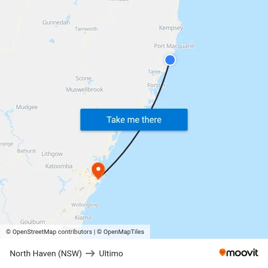 North Haven (NSW) to Ultimo map