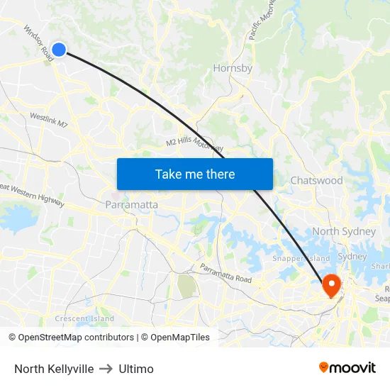 North Kellyville to Ultimo map