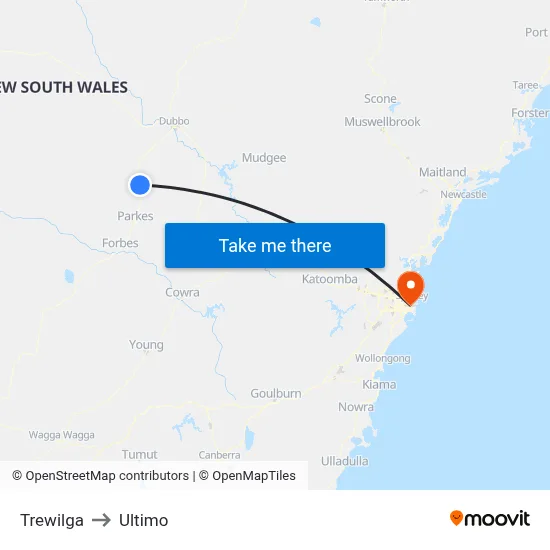 Trewilga to Ultimo map