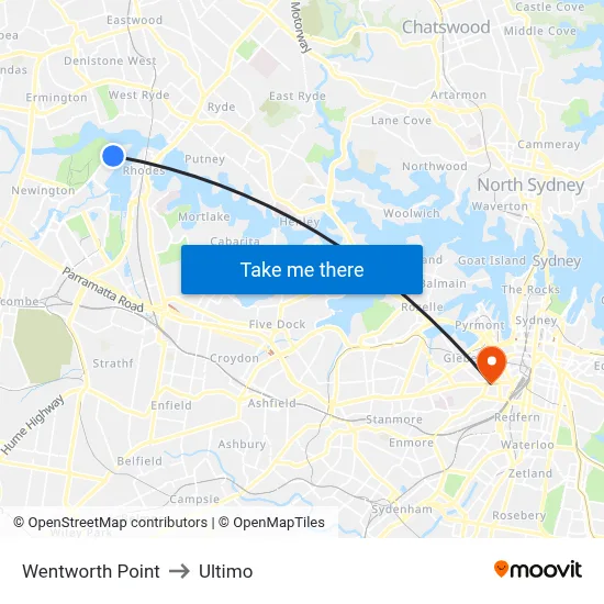 Wentworth Point to Ultimo map