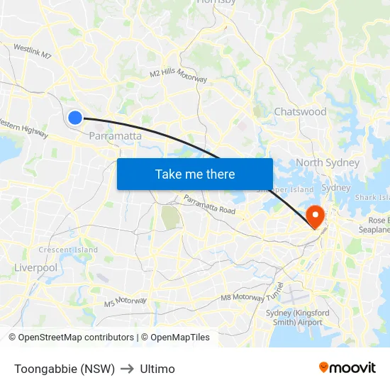 Toongabbie (NSW) to Ultimo map