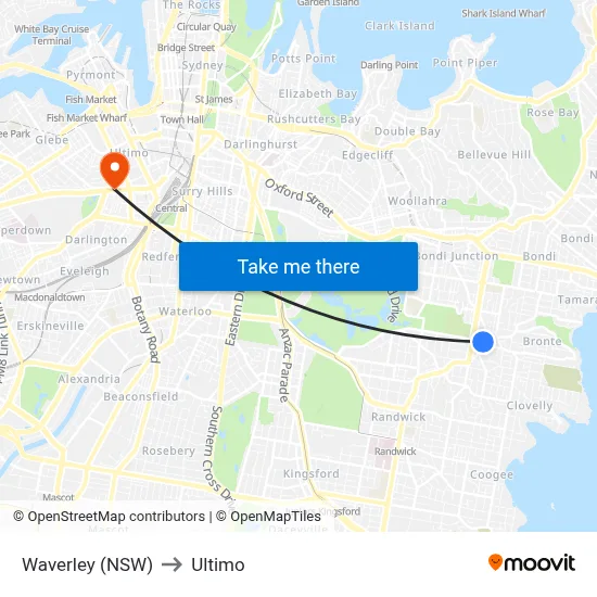 Waverley (NSW) to Ultimo map