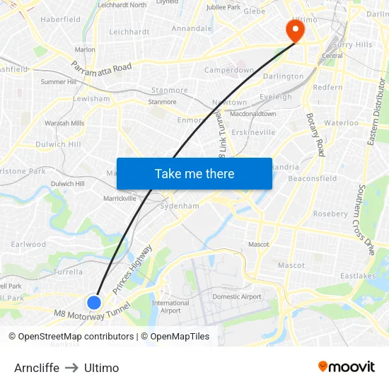 Arncliffe to Ultimo map