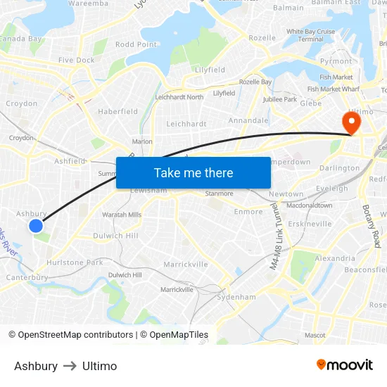 Ashbury to Ultimo map