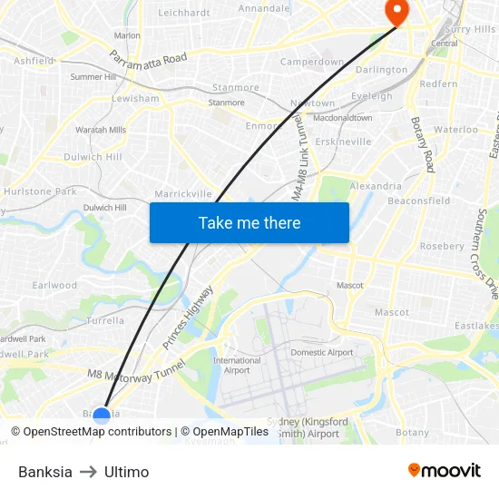 Banksia to Ultimo map