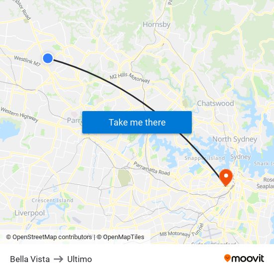 Bella Vista to Ultimo map