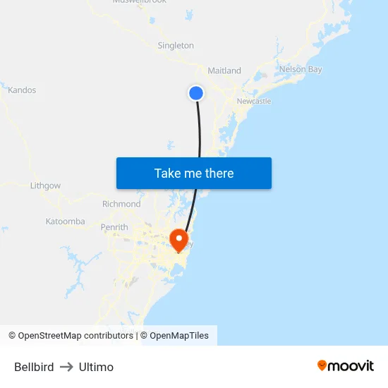 Bellbird to Ultimo map