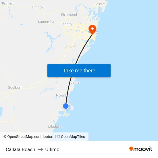 Callala Beach to Ultimo map