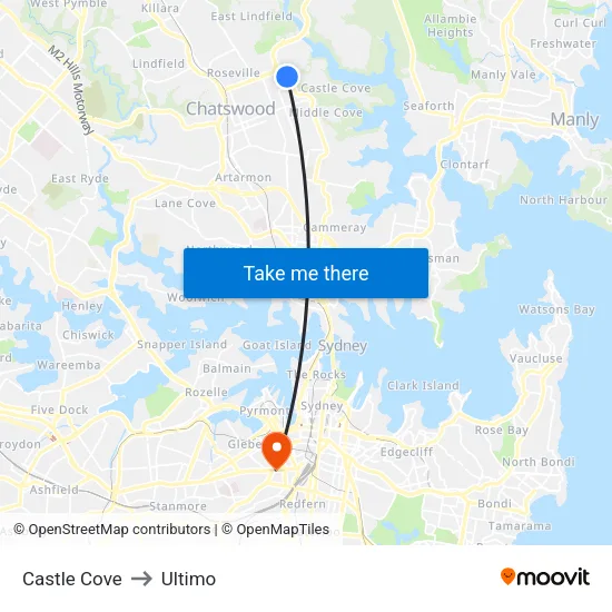 Castle Cove to Ultimo map
